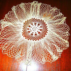 Vintage Estate Find LARGE Crochet RUFFLED Doily Doilies 18"D White Cotton